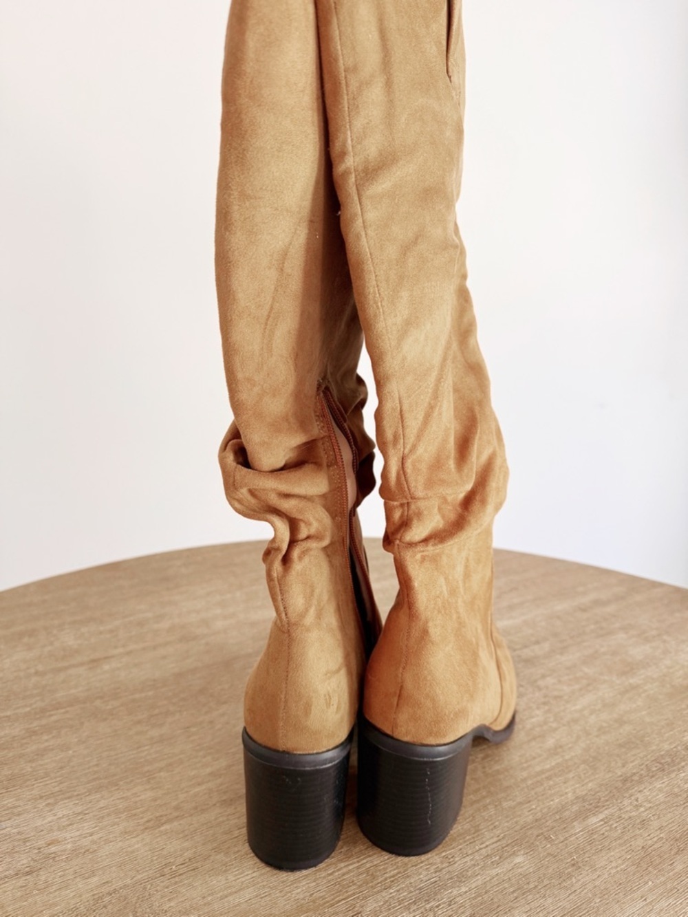 Tall Suede Slouch Knee-High Boots in Tan 6.5 - Picture 3 of 5